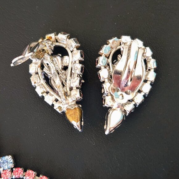 Stunning Vintage Blue & Pink Rhinestone Collar Bib Choker Necklace & Earring Set - Picture 12 of 13